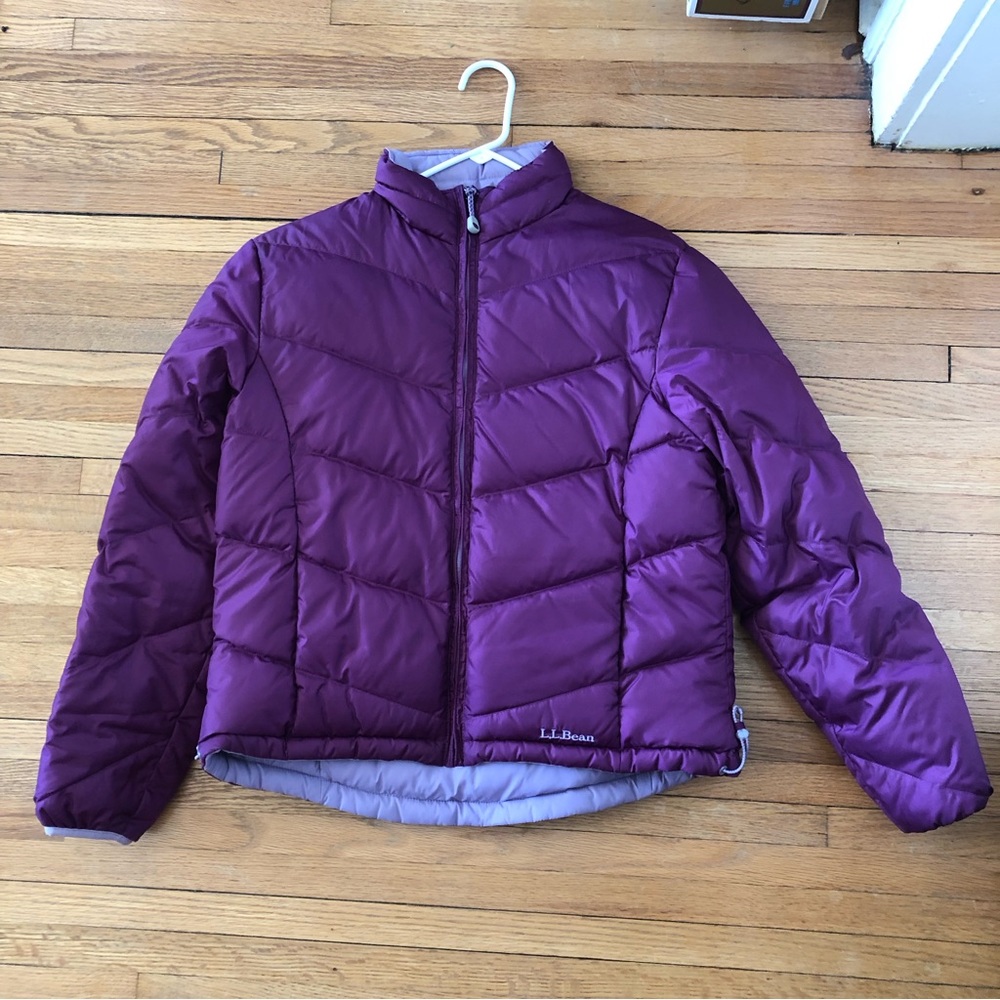 L.L. Bean purple reversible puffer zip up jacket - down filled